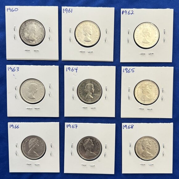 Almost Uncirculated Mint Set of 9 Silver 1960 to 1968 25¢ Canada Quarters! - Picture 2 of 16